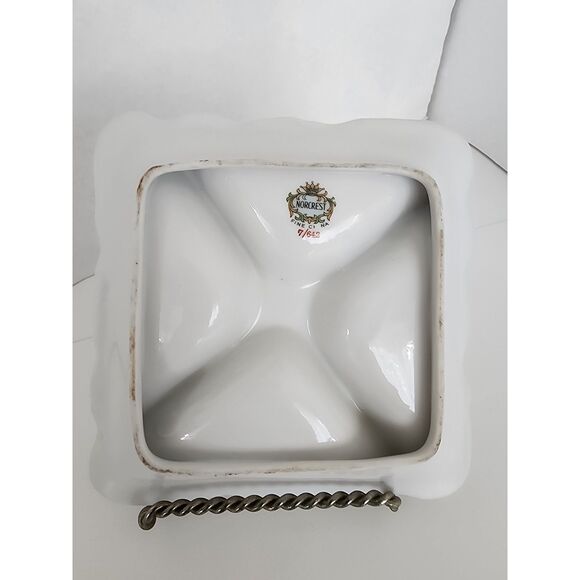 Norcrest Vintage Nut Candy Dish Rose Buds Gold Accents Handle 4 Sections - Picture 10 of 12